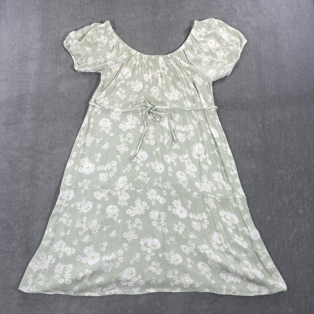 Pink Rose Womens Small Green Floral High‎ Waisted Dress